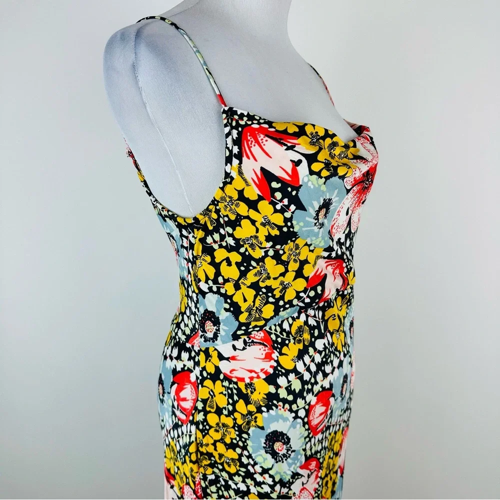 Anthropologie Elyse Floral Byas Cut Slip Dress Side Slit Midi Dress Size XS - Picture 6 of 12
